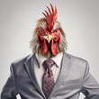 © ChaoticDesignStudio - Serious rooster wearing business suit and tie, half body standing corporate portrait
