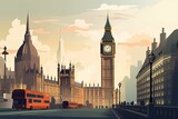 Fototapeta Londyn - Illustration of London and the Big Ben