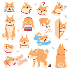 Wall Mural - Akita Inu Dog and Domestic Animal or Pet in Different Situation Vector Set