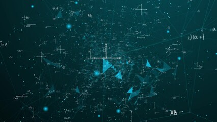 Wall Mural - math and physics formulae pass through the screen and fall away. animation of maths equations. fast 