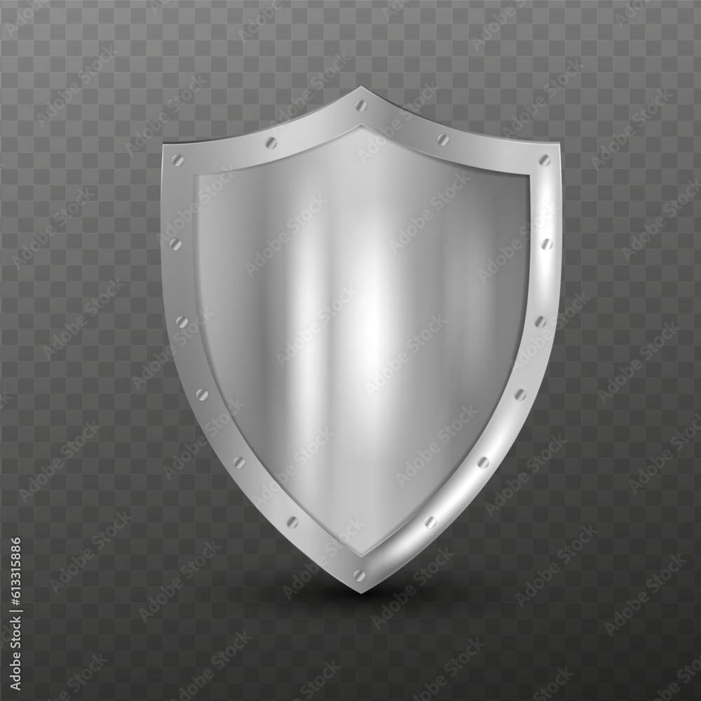 Metal shield with frame realistic vector illustration. Military armor ...