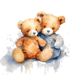  two teddy cuddling in watercolor design isolated on transparent background