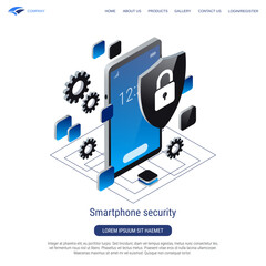 Wall Mural - mobile phone protection, computer security, account control 3d isometric vector concept illustration