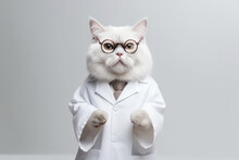 Young Feline Dressed As A Doctor With A Stethoscope Around The Neck And Glasses. Cute And Funny Image For Veterinary Or Medical Content. Symbol Of Caring And Expertise. Generative AI Technology
