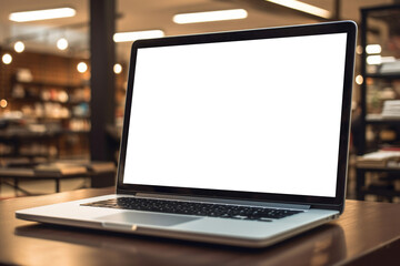 mockup of a white computer laptop on a desk. screen makes it easy to add your own content or showcase digital designs, making it ideal for technology blogs, e-commerce sites. Generative AI Technology