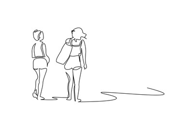 two young women vacation summer relax walking outside lifestyle line art