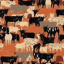 Create A Seamless Pattern Featuring A Lush Digital Paper Design Filled With Cattle Print. The Composition Should Focus On The Detail Of Cattle Print Suitable For Use As A Background Or Wrapping Paper.