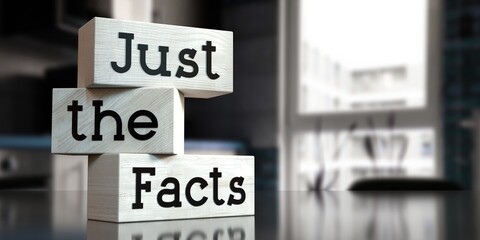 Poster - Just the facts - words on wooden blocks - 3D illustration