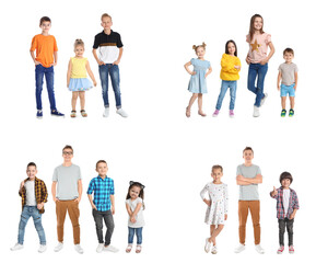 Sticker - Collage with different groups of cheerful children on white background