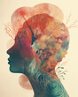© Trinette Reed - Conceptual image of a person's head made out of nature elements. Generative AI.