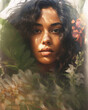 © Trinette Reed - Beauty portrait of mixed race woman with nature flowers.
