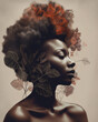 © Trinette Reed - Beauty portrait of Black woman with graphic leaves. Generative AI.