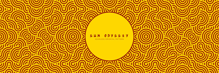 Wall Mural - Seamless Oriental Zen Pattern. Repeat Indian Mandala Patterns with Royal Orange and Gold Motifs for a Harmonious Summer design, banner, or texture.