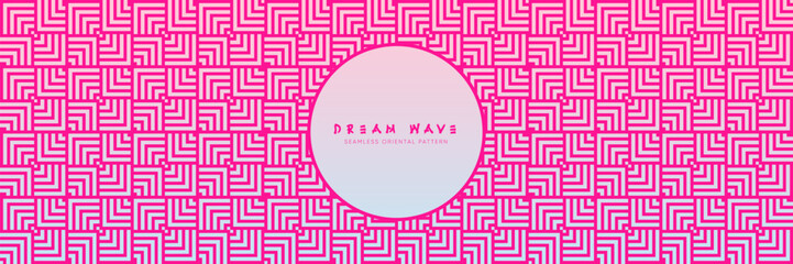 Wall Mural - Oriental Square Seamless Pattern. Pink and Blue Gradient Mandala Patterns in a Decorative Asian Style, Ideal for Vibrant Summer Graphics.