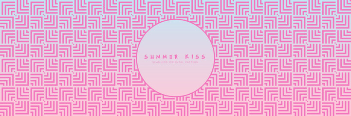 Wall Mural - Seamless oriental square pattern on a gradient background. Blue pink asian festive premium repeat design.