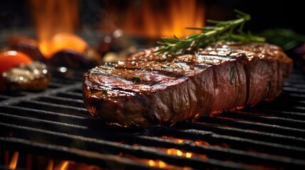 A grilled juicy steak. Generative AI. 