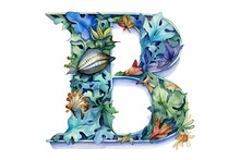 Letter B Logo With With Animal Sea Watercolor Style On White Background Made With Generative AI