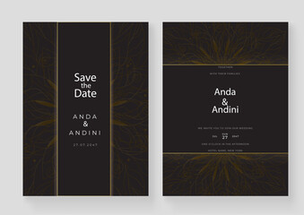 Wall Mural - luxury wedding invitation card with golden mandala ornament on black background. elegant invitation 