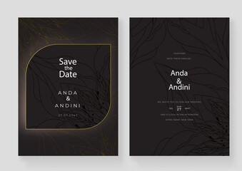 Wall Mural - luxury wedding invitation card with golden mandala ornament on black background. elegant invitation 