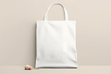 Blank white tote bag mockup isolated on off-white background, Generative AI