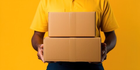 courier with boxes on a yellow background. Generative AI