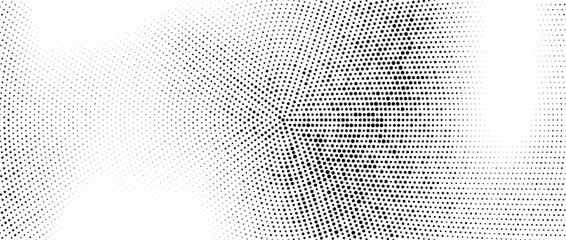 Wall Mural - Radial halftone dots. Spotted and dotted gradient background. Concentric stains texture with fading effect. Black and white rough gritty wallpaper. Grunge monochrome geometric backdrop. Vector