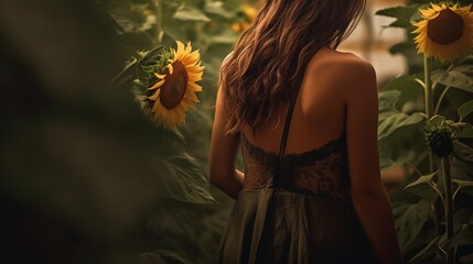 Sticker - girl in a field of sunflowers