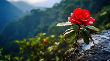 Sticker - red rose on a hill