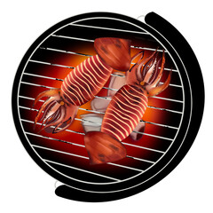 Squid seafood Bbq put on Grill  grate draw and paint no background 