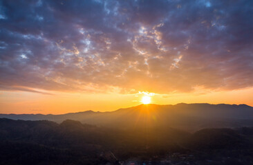 Wall Mural - view from drone high angle. beautiful view of the morning scenery. golden light. sunrise. and beauti