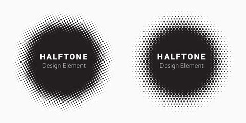 halftone circle frame background set. round border icon using halftone random circle. grunge circula