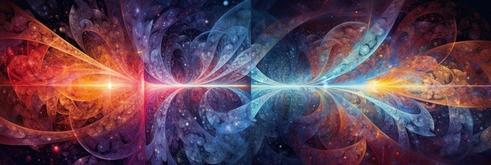 Wall Mural - Abstract fractal fantasy light in space. Orbital planet, moon, stars, and astronomy. Texture lights and color background. Geometric nebula.