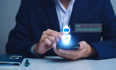 Wall Mural - chat bot concept. ai, artificial intelligence. businessman using technology smart robot chat ai, ent