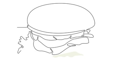 Wall Mural - Animated self drawing of single continuous line draw for a Burger food.  Food burger illustration in simple linear style design concept. Food from USA design with Full length one line animation.