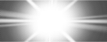 Sun Rays Halftone Background. White And Grey Radial Abstract Comic Pattern. Vector Explosion Abstract Manga Backdrop