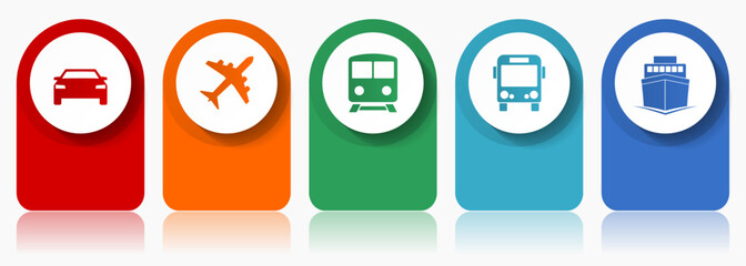 Poster - Transport icon set, flat design miscellaneous colorful icons such as car, plane, train, bus and ship for webdesign and mobile applications, infographic vector template in eps 10