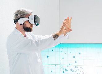 Wall Mural - genetic engineers are using virtual reality technology. professional team of scientists is working o