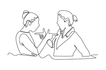 Continuous one line drawing arguing and insulting each other. Single line draw design vector graphic illustration.