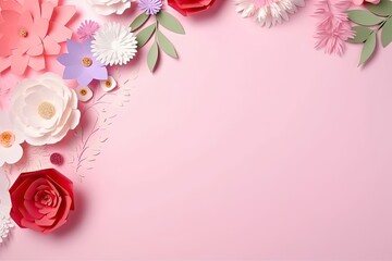 Wall Mural - Bouquet of paper craft pink flowers. Generative AI.