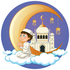 Canvas Print - Muslim Boy Praying In Cartoon Style