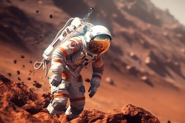 Wall Mural - astronau exploring the surface of planet mars