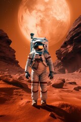 Wall Mural - astronau exploring the surface of planet mars