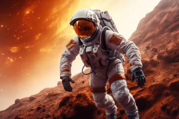 Wall Mural - astronau exploring the surface of planet mars