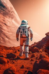 Wall Mural - astronau exploring the surface of planet mars