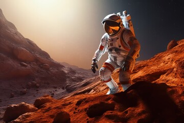 Wall Mural - astronau exploring the surface of planet mars