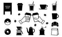 カフェ、コーヒーショップのアイコンセット_Cafe And Coffee Shop Icon Set
