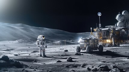 Wall Mural - Astronauts on the surface of the moon 