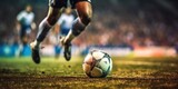 Fototapeta Sport - Close Up Football or Soccer Player Foot Playing With the Ball in Stadium. Generative AI