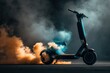 Electric Scooter catch Fire, Battery blast explosion, smoke from e-scooter. Charging electric scooter safety. generative AI.