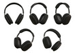 Black headphones isolated on transparent background, wireless headphone, 3d accessory product, 3d render illustration.